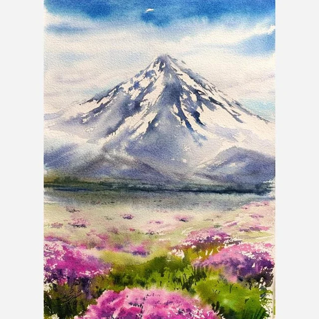 نقاشی آبرنگ قله دماوند